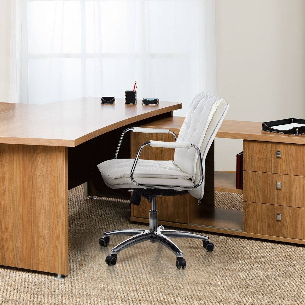 hjh OFFICE Chefsessel Profi Chefsessel Leder VILLA Bürostuhl 10 Drehstuhl Cremeweiß Armlehnen, ergonomisch mit