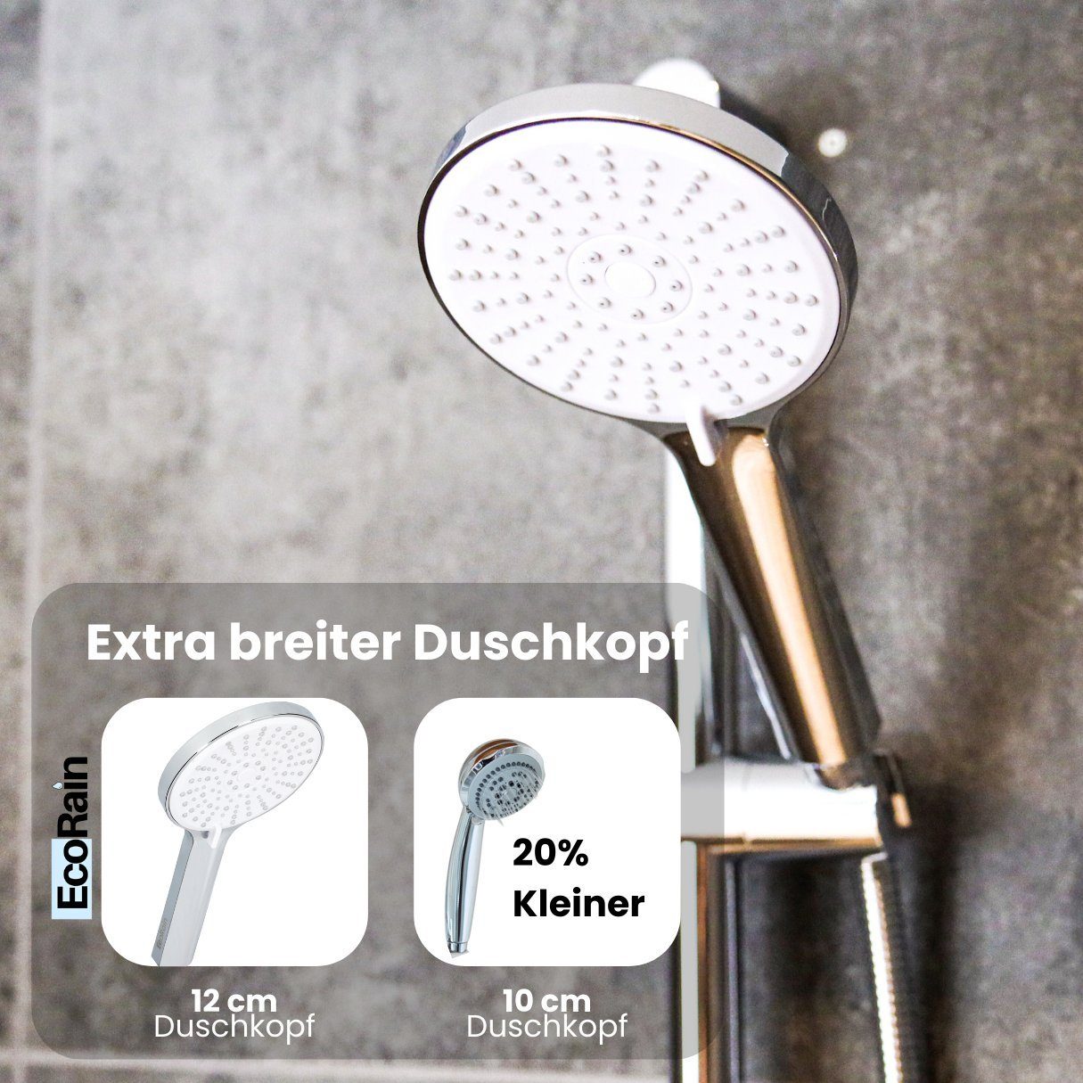 EcoRain Handbrause Wasser sparen 12 Energie cm Silber und Duschkopf wassersparender Chrom Mark