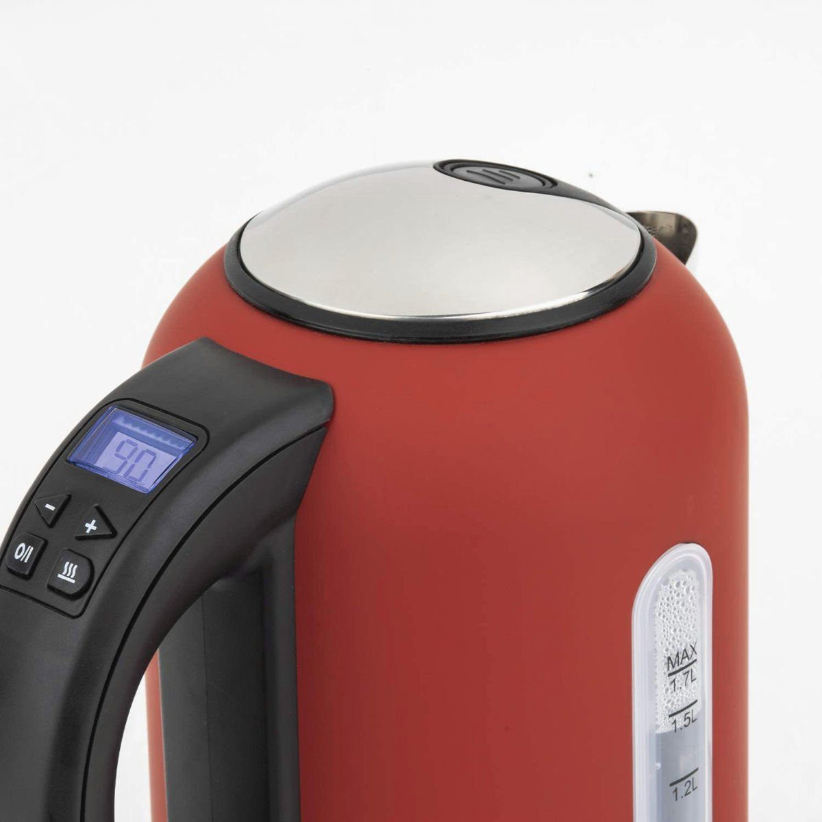 H.Koenig Programmierbarer Wasserkocher BOE54 - 1,7 L, 2200 W, Temperatur 40-100°C, Edelstahl, Rot