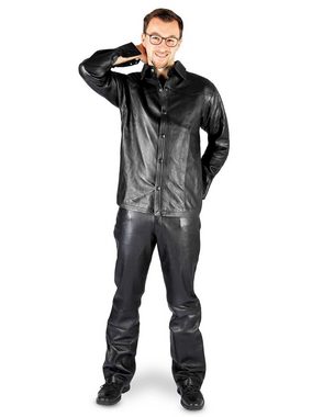 Fetish-Design Langarmhemd Lederhemd Manhattan Hemd Herren Schwarz Echtes Leder