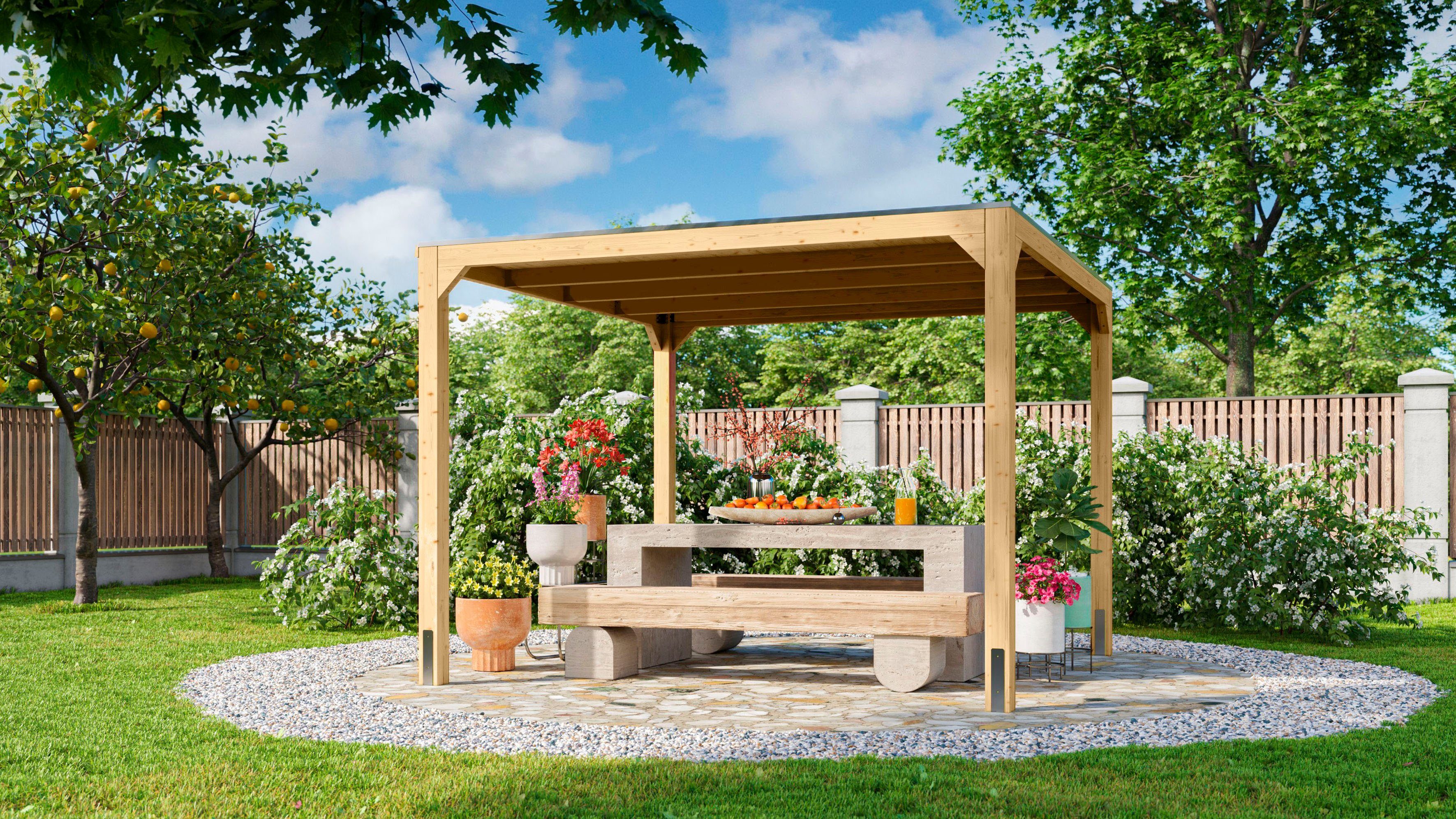 Karibu Holzpavillon Cubus, naturbelassen, BxTxH: 320x320x235 cm
