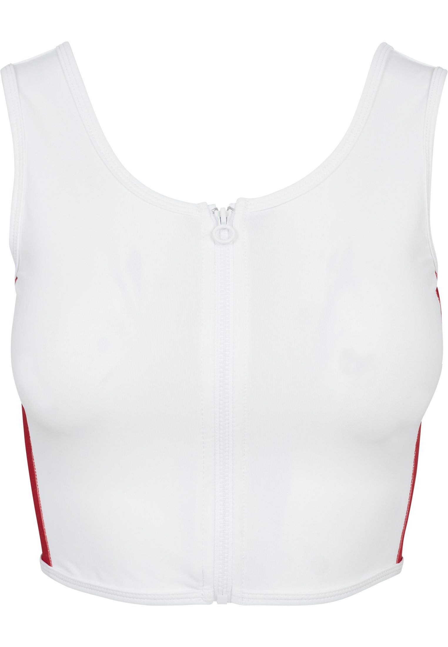 URBAN CLASSICS T-Shirt Damen Stripe Top Cropped Ladies Zip white/firered/navy (1-tlg) Side