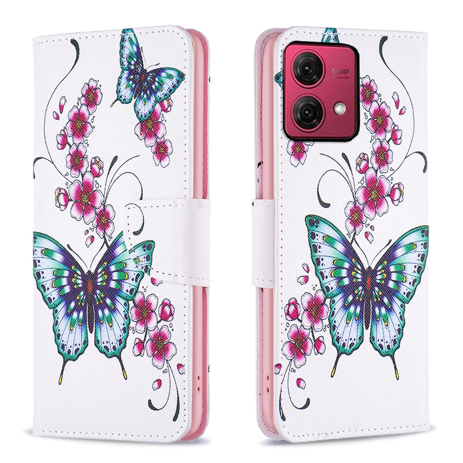 Wigento Handyhülle Für Motorola Moto G84 5G Kunst Leder Book Wallet Schutz Tasche Motiv 4