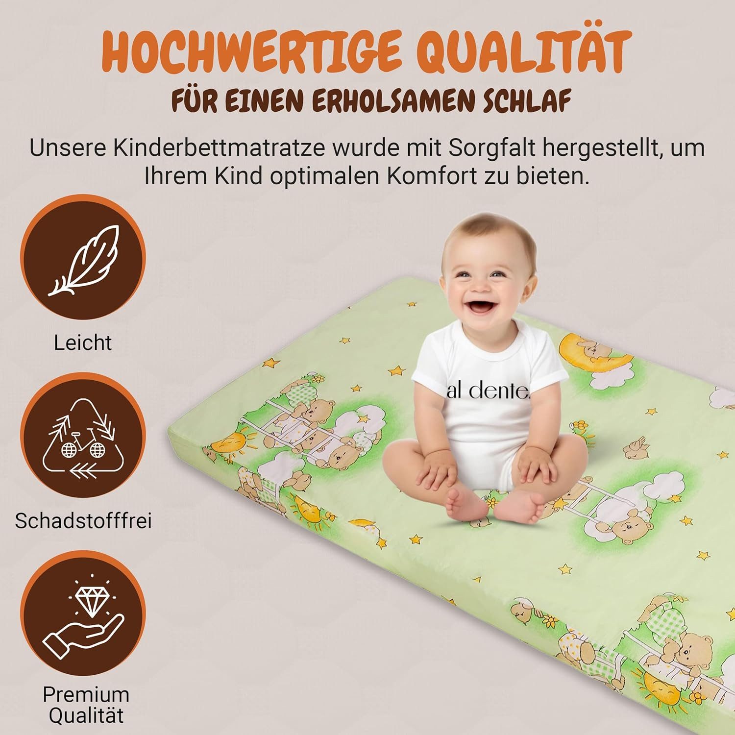 Kindermatratze Babymatratze mit Baumwollbezug, waschbar & rollbar–Allergike günstig online kaufen