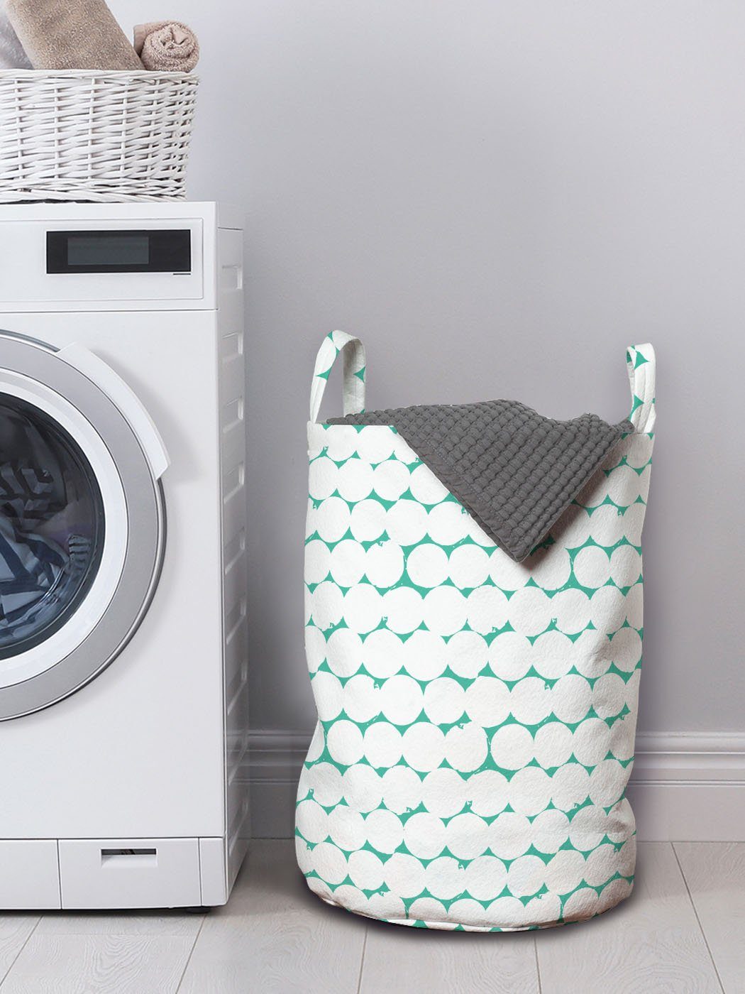 Abakuhaus Wäschesäckchen Wäschekorb mit Griffen Kordelzugverschluss Runden Kunst Grunge Geometrische für Waschsalons, Design