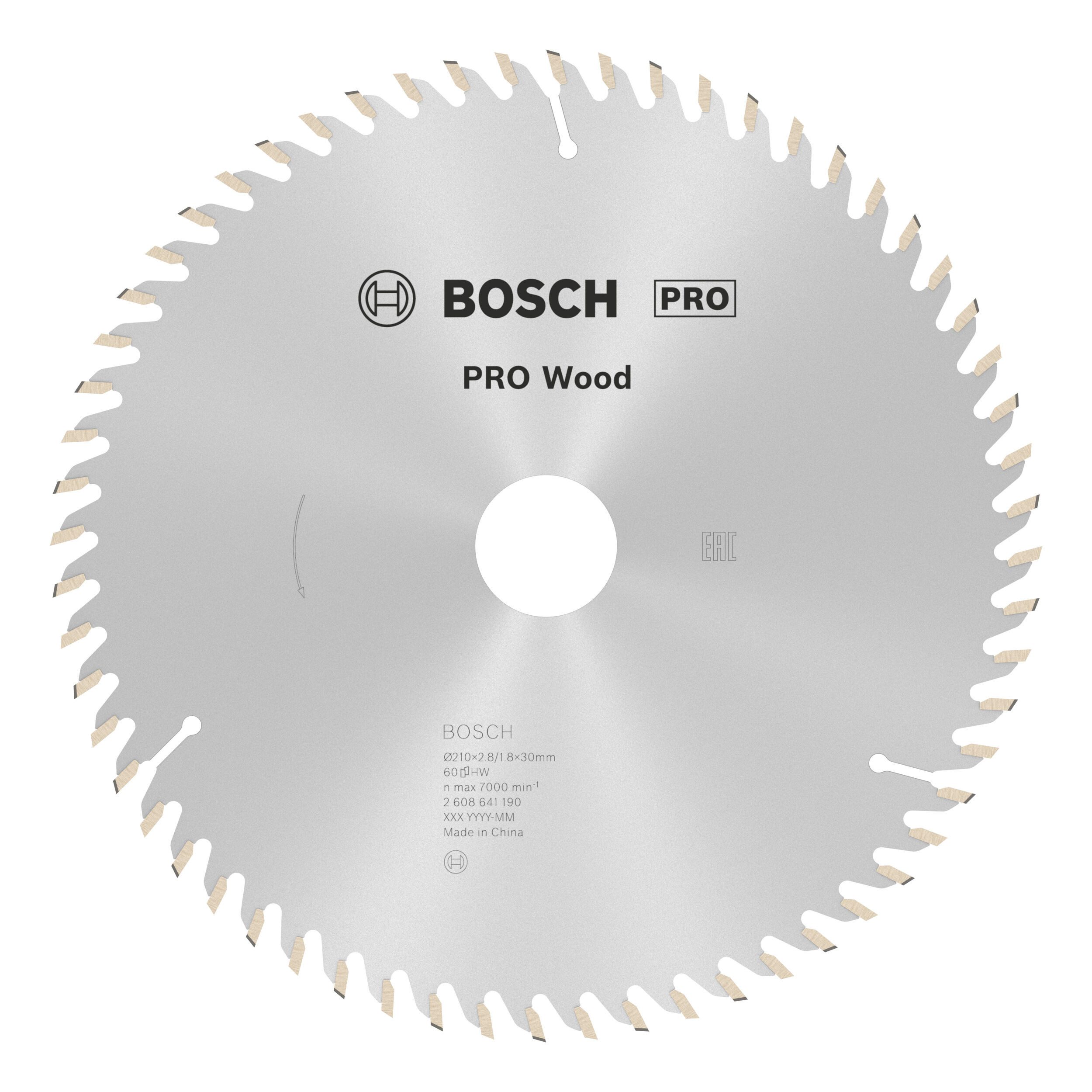 BOSCH Kreissägeblatt Pro Wood cordless, 210 x 2,8 x 30 mm, 60 Zähne, für Akku-Handkreissägen