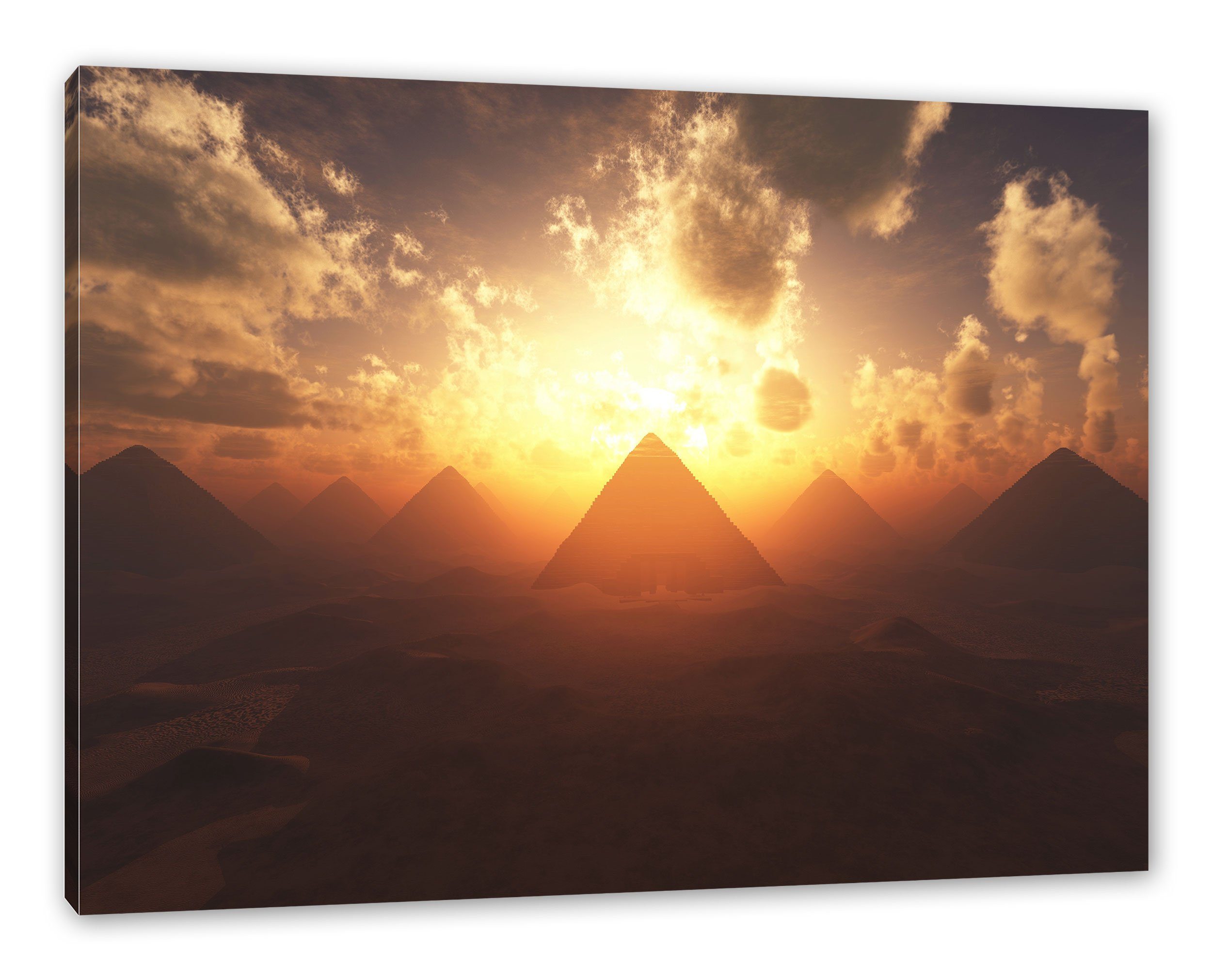 Pixxprint Leinwandbild Pyramiden beim Sonnenuntergang, Pyramiden beim Sonnenuntergang (1 St), Leinwandbild fertig bespannt, inkl. Zackenaufhänger