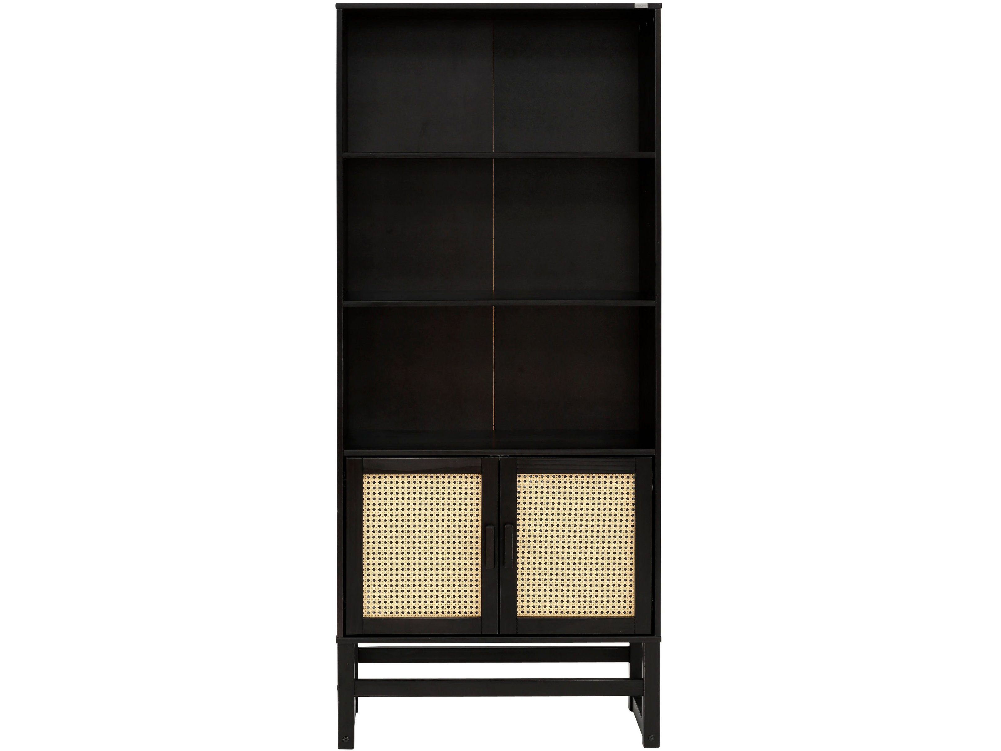 loft24 Bücherregal Jenna, Bücherschrank mit cm Höhe Rattangeflecht, espresso/schwarz Massivholz aus 175