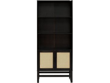 loft24 Bücherregal Jenna, Bücherschrank aus Massivholz mit Rattangeflecht, Höhe 175 cm