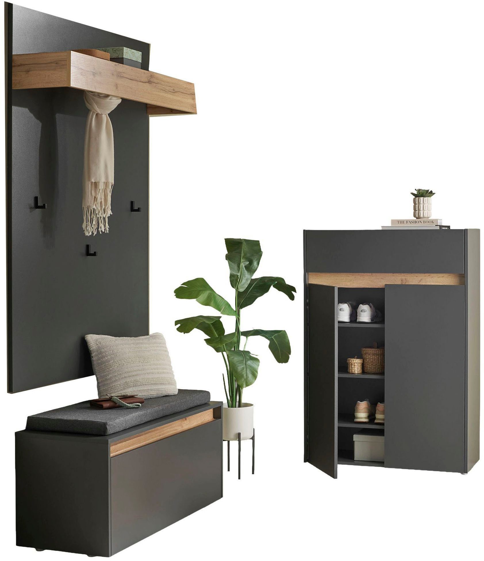Home affaire Garderoben-Set City/Giron, moderne Garderobe, viel Stauraum, ca. 24 Schuhe, (Set, 3-St), enthält Schuhschrank, Garderobenpaneel & Garderobenbank mi – Bild 5 von 5