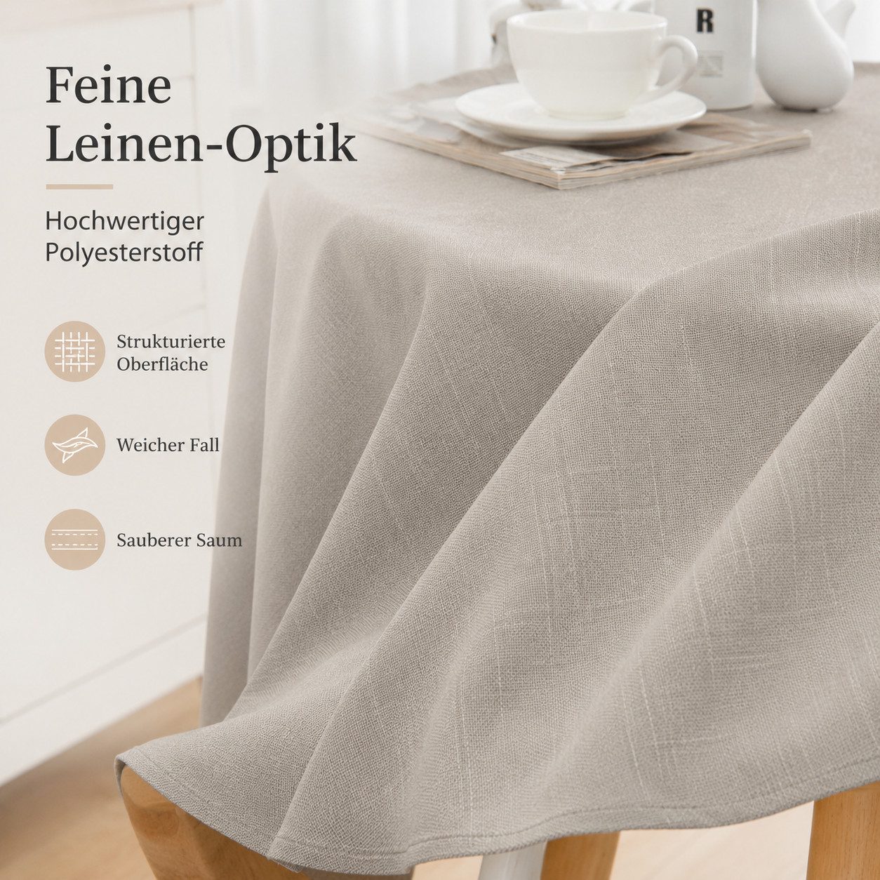 Simurq Tischdecke Rund 140 Leinenoptik Lotuseffekt Tischwäsche Wasserabweisend (Tischwäsche Wasserabweisend, Tischdecke Rund φ140cm), Tischdecke Abwaschbar Outd – Bild 4 von 5