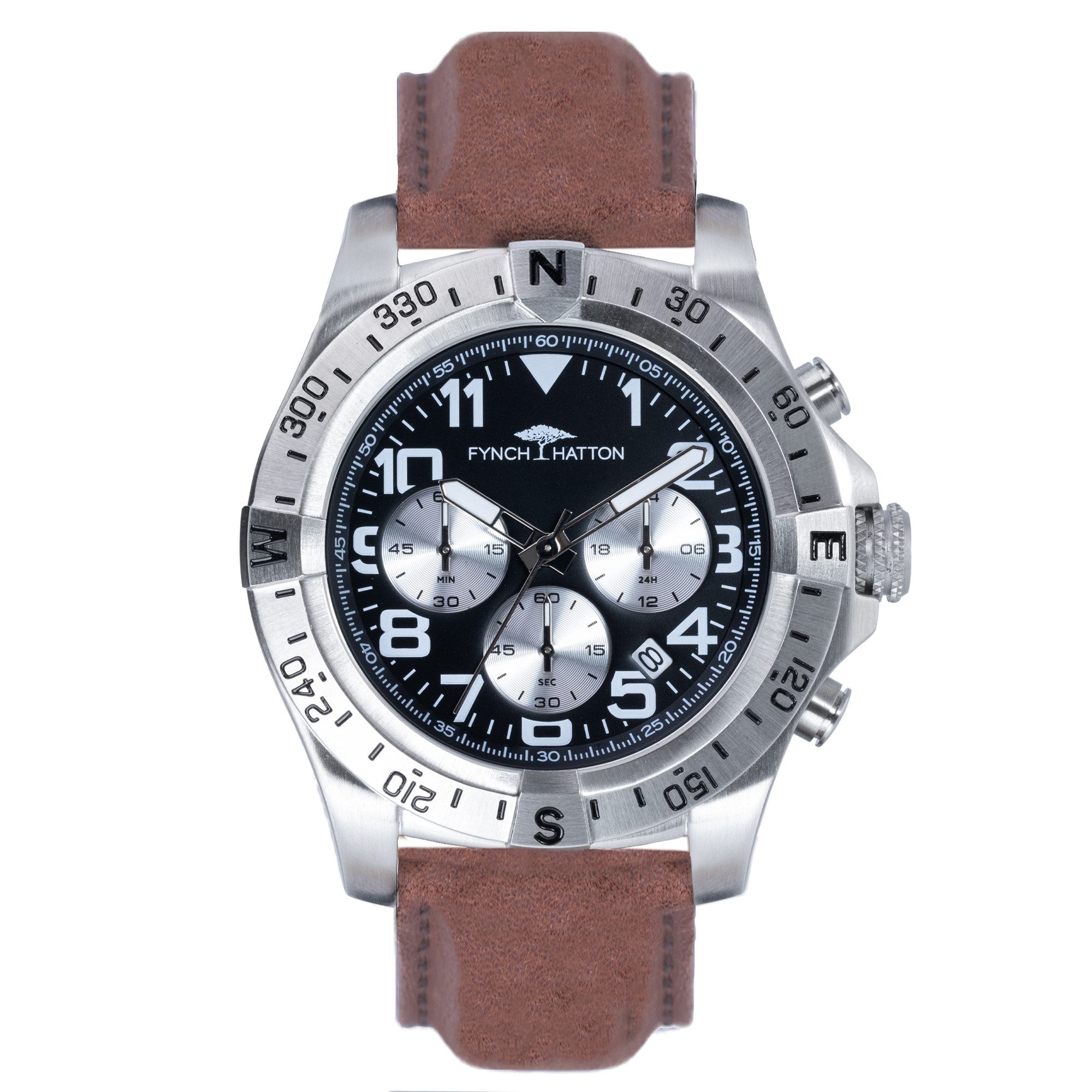 FYNCH-HATTON Chronograph FHT-0002-LC, Quarzuhr, Armbanduhr, Herrenuhr, Lederarmband, analog, Tag