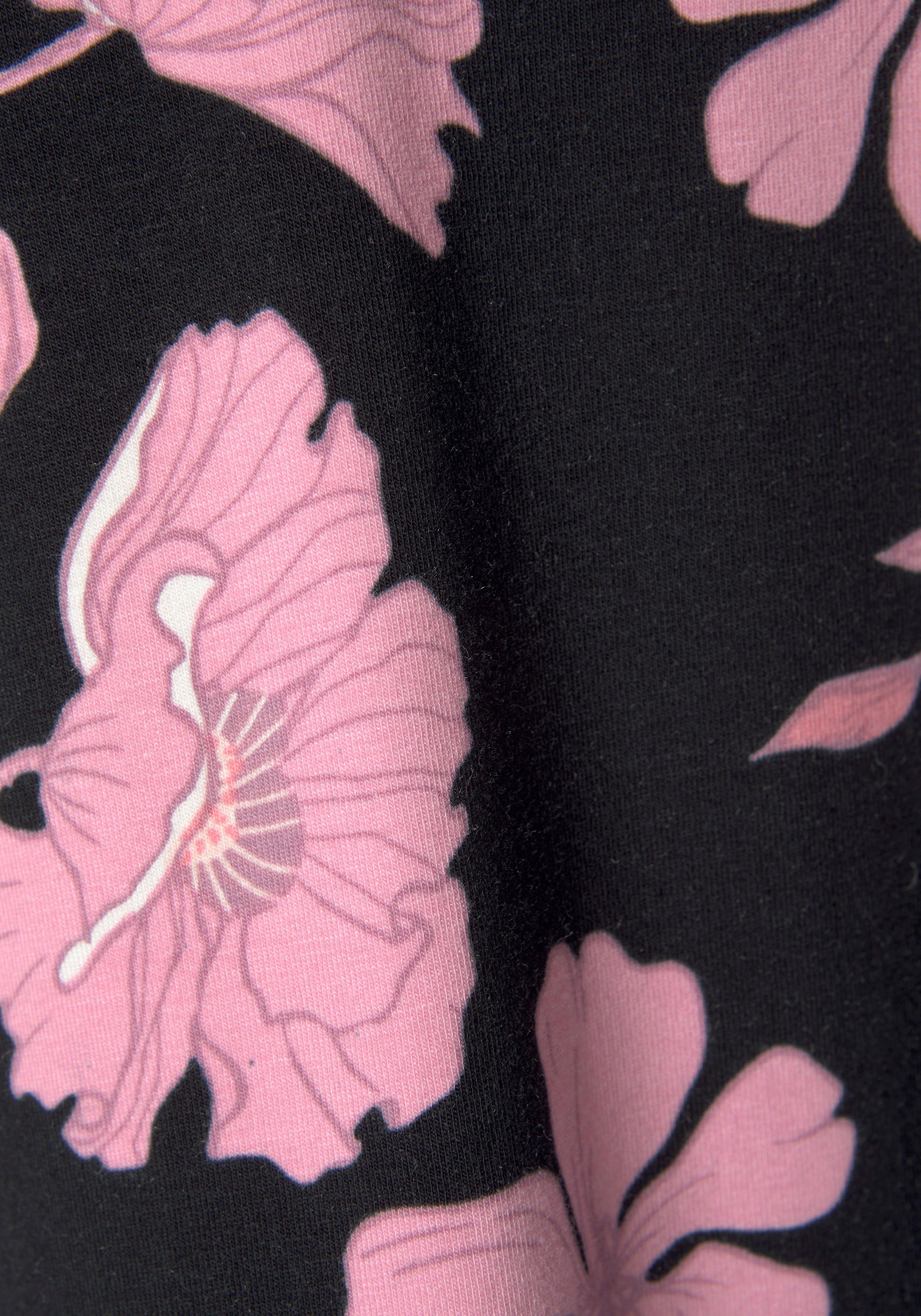 und LASCANA Zierschleife mit breitem Negligé rosa-geblümt-schwarz-gemustert Spitzeneinsatz