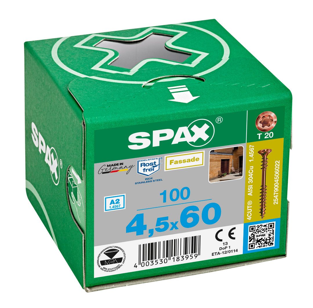 SPAX Fassadenschraube Fassadenschraube, Linsensenkkopf, Edelstahl A2 Antik, TORX TX 20, (100 St)