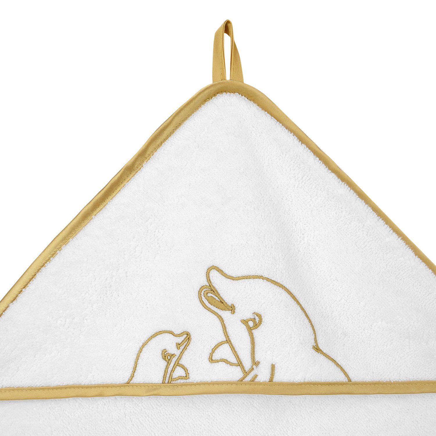 Weiß-Gold Tiermotiv Babydecke Gold, Aymando, Garn, in Zero und gesticktes Delfin, Saum Twist 100x100cm
