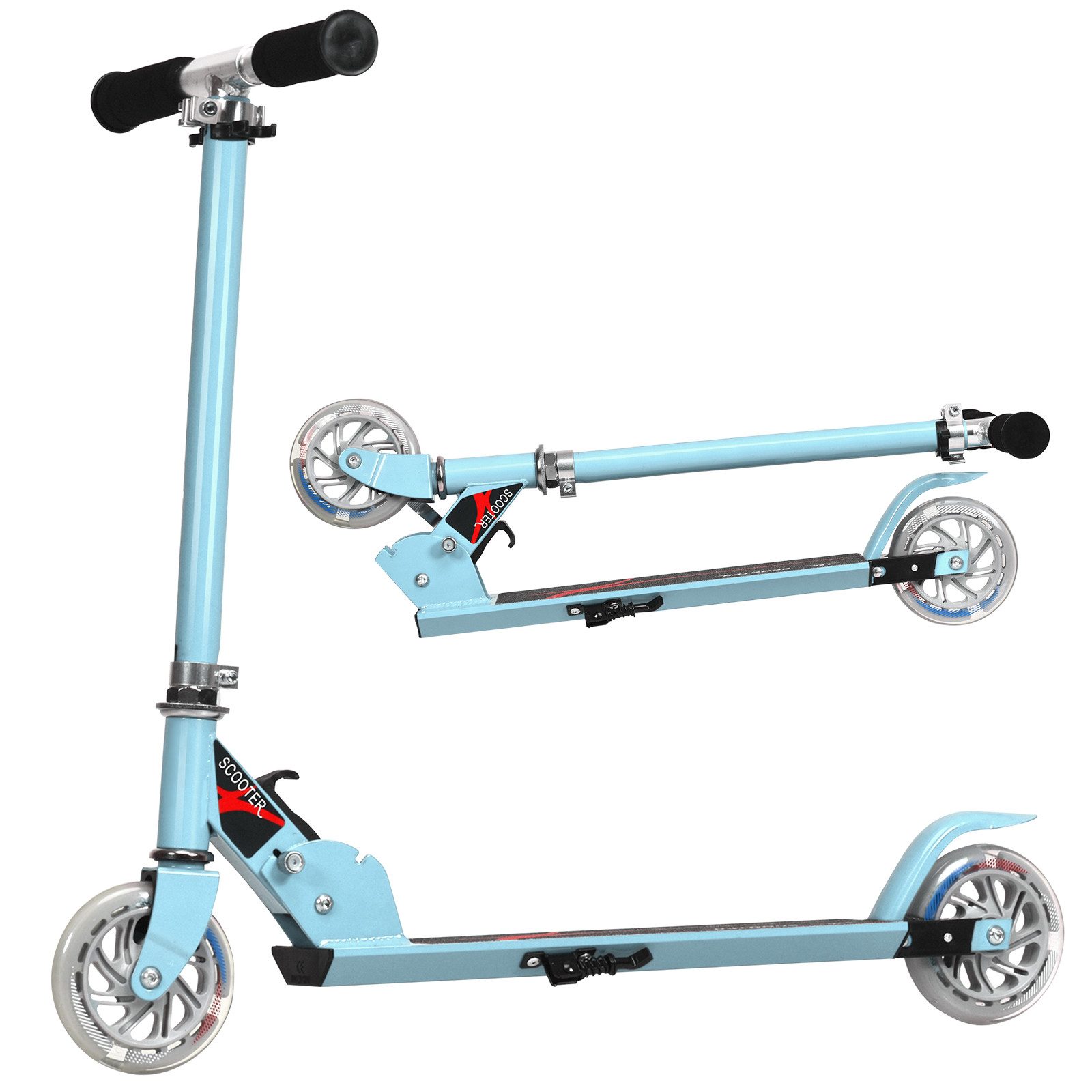 COSTWAY Scooter Kinder Cityroller, Aluminium, höhenverstellbar, klappbar, mit 2 LED Räder