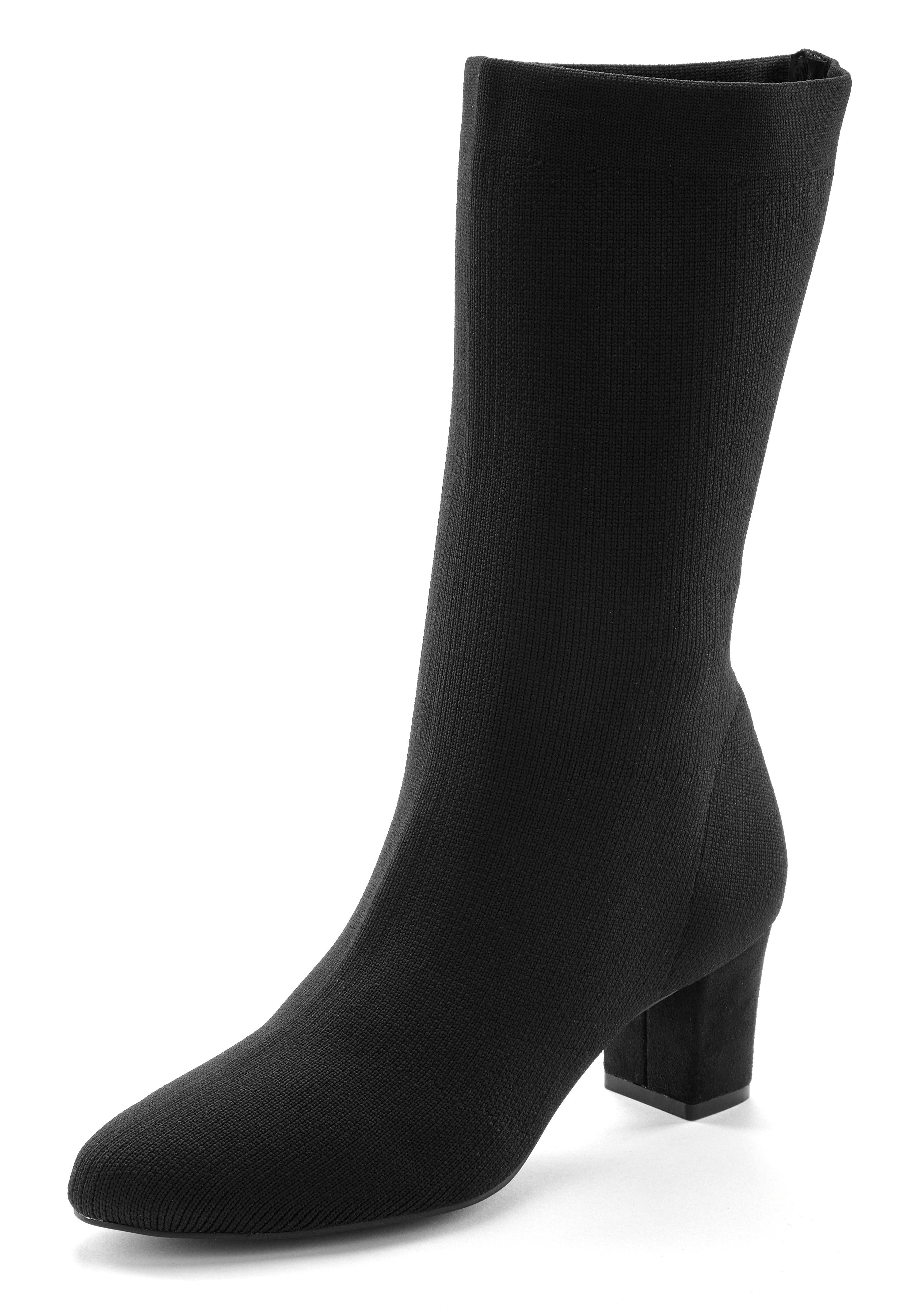 LASCANA Sock-Boot, Schlupf-Stiefel, Ankle Boots, Stiefelette aus elastischem Material im eleganten Look und Blockabsatz