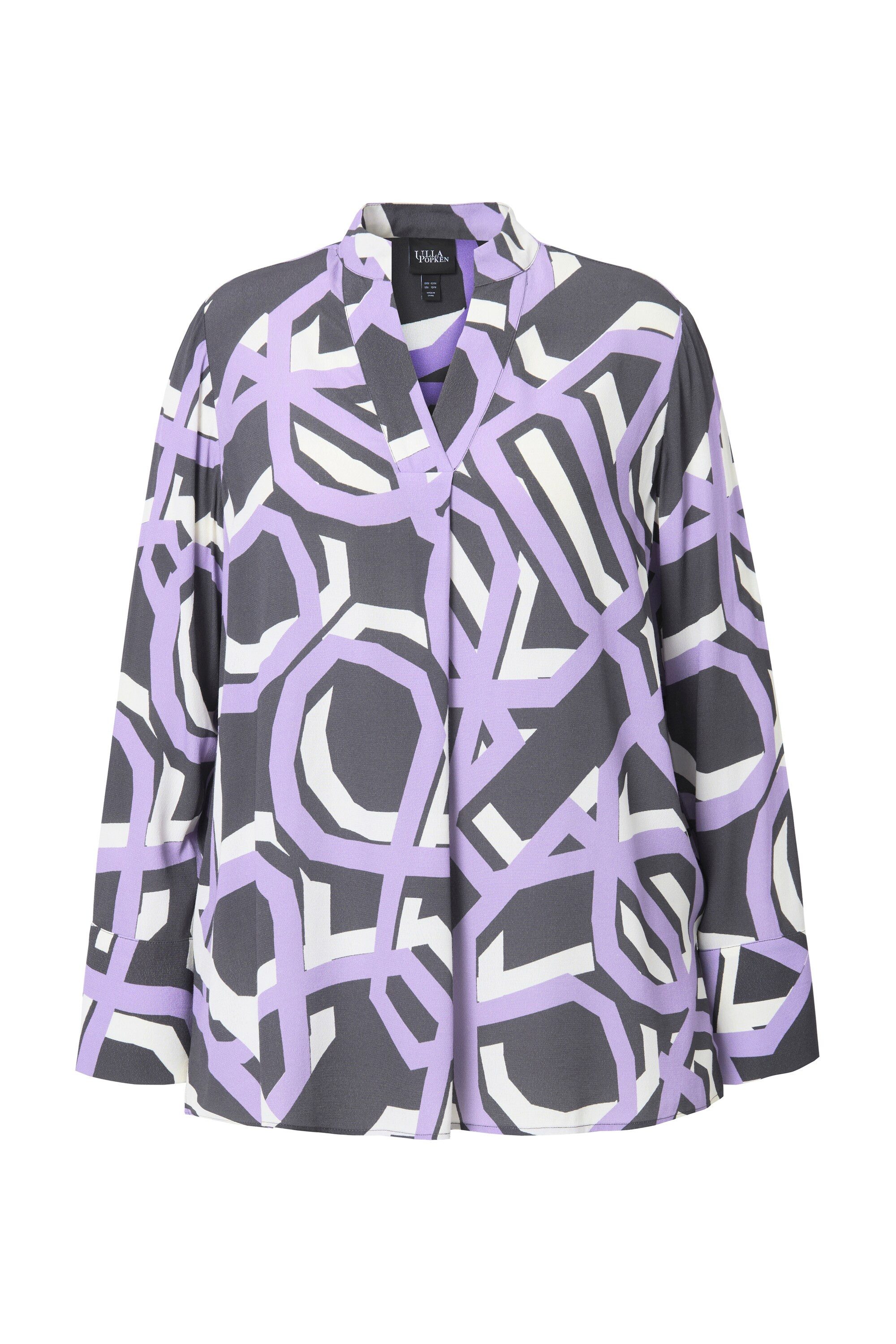 Ulla Popken Tunika Tunika A-Linie Stehkragen V-Ausschnitt Langarm günstig online kaufen