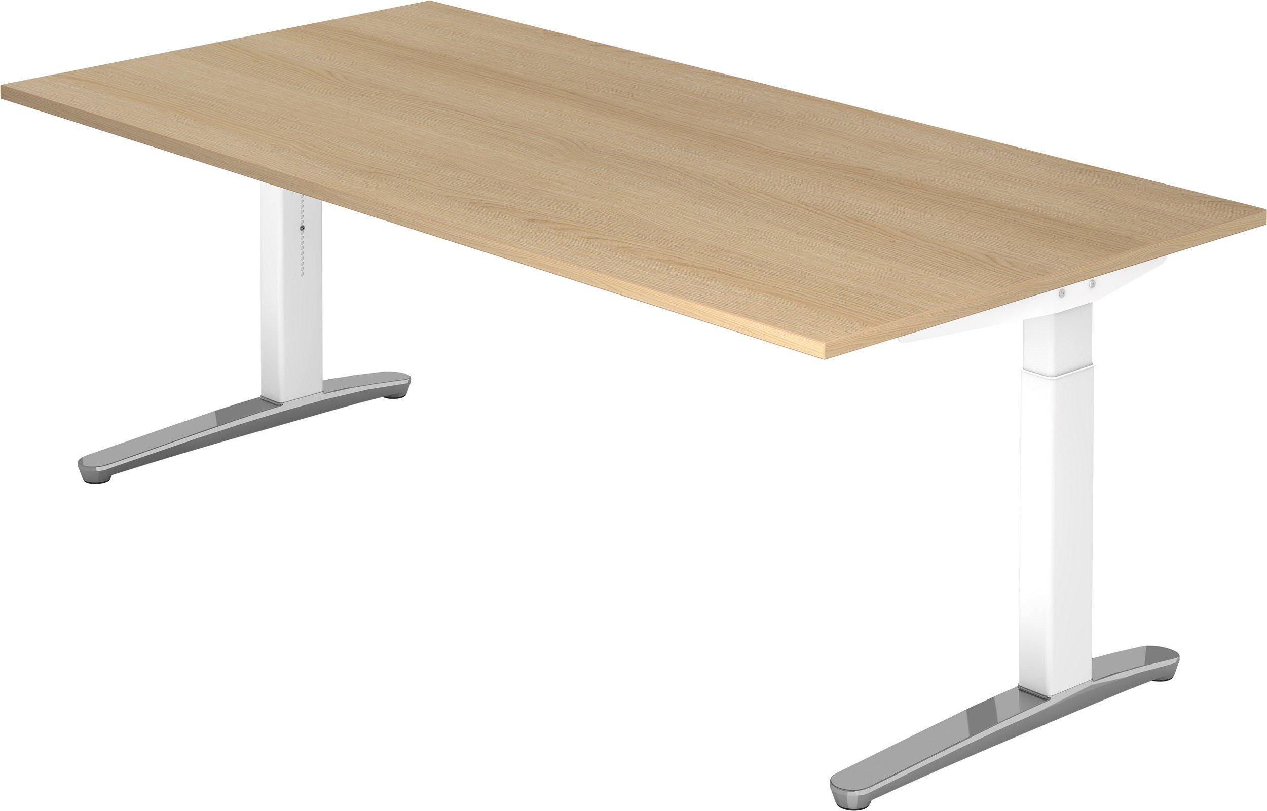 bümö Schreibtisch Schreibtisch Serie-XB, Rechteck: 200 x 100 cm - Dekor: Eiche - Gestell: Weiß/Alu poliert