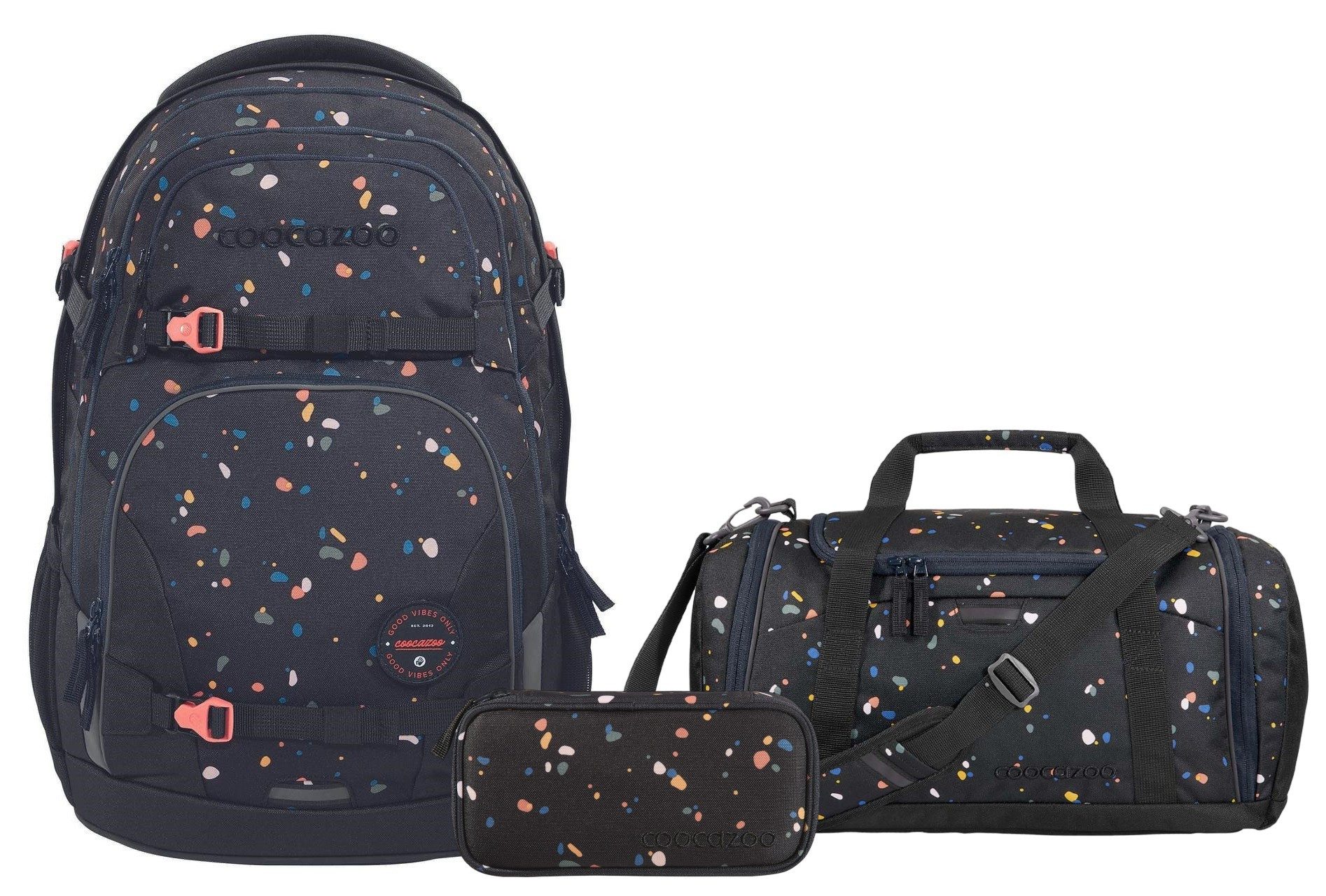 coocazoo Schulranzen Schulrucksack-Set PORTER Sprinkled Candy 3-teilig (Rucksack, Mäppchen, Sporttasche), ergonomisch, Körpergröße: 135 - 180 cm, reflektiert