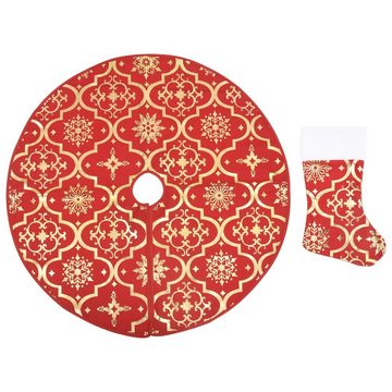 vidaXL Christbaumschmuck Luxus-Weihnachtsbaumdecke mit Socke Rot 90 cm Stoff