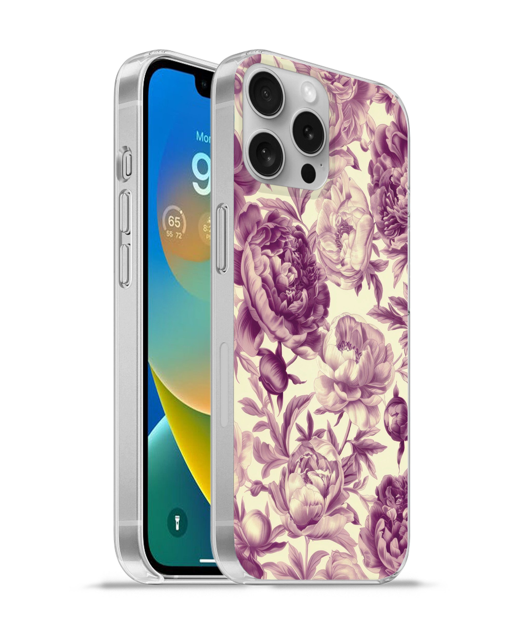 MuchoWow Handyhülle für Apple iPhone 16 Pro Max Blumen - Muster - Lila - Beige, Smartphone-Bumper, Print, Handy Schutzhülle Dünn