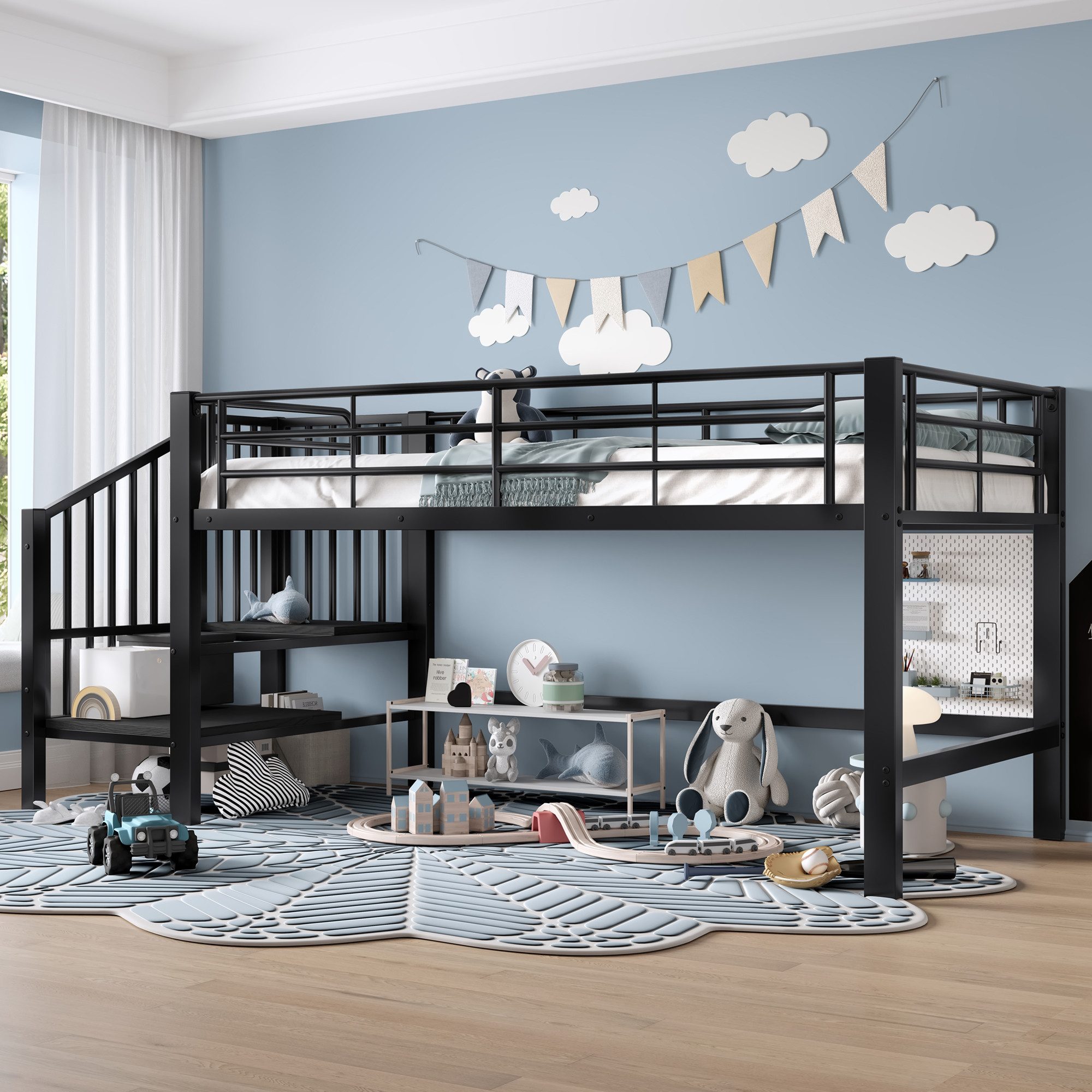 Merax Hochbett (1-St., Etagenbett Jugendbett Einzelbett) Metallbett Kinderb günstig online kaufen