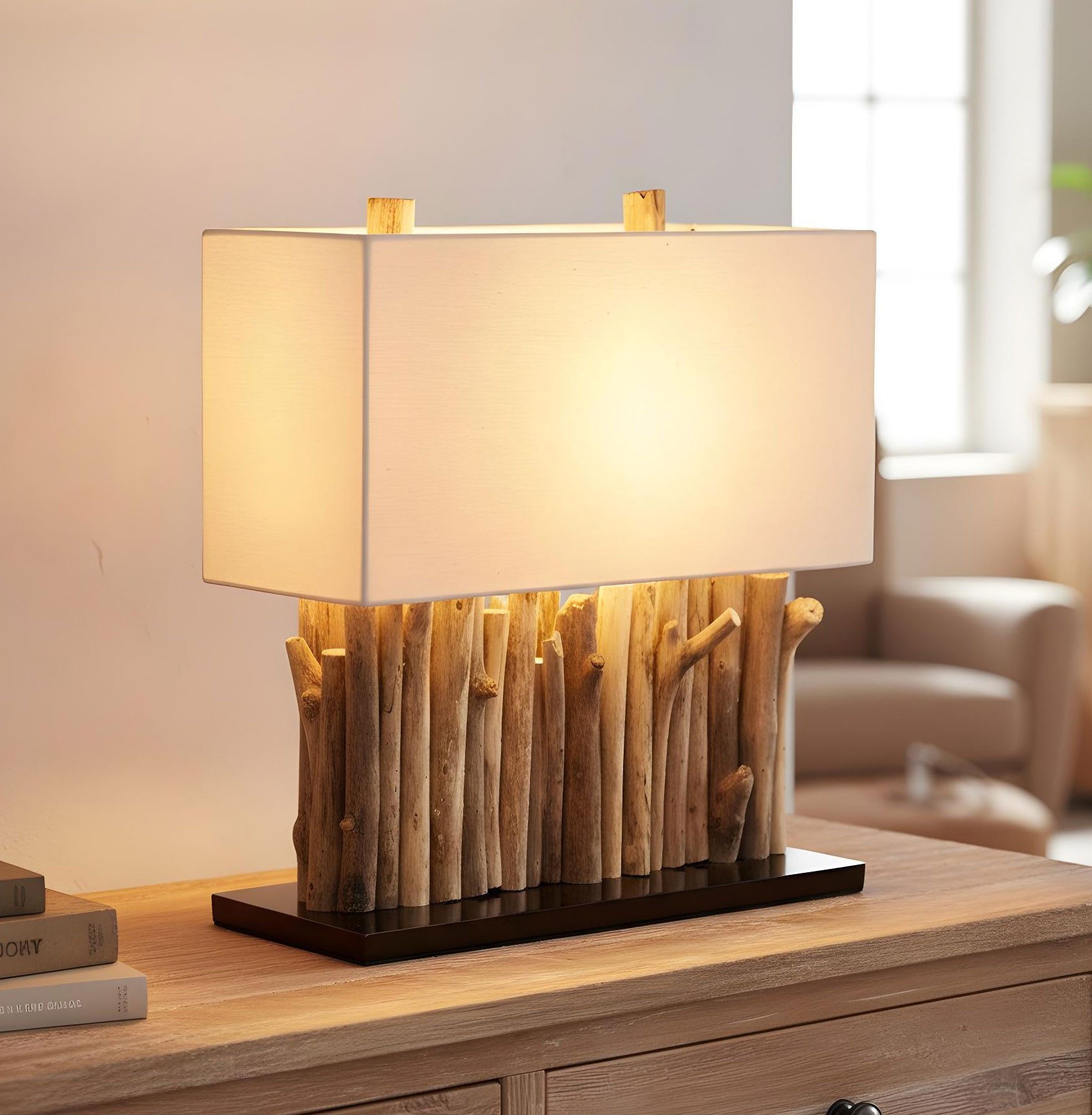 Levandeo® Nachttischlampe, levandeo Lampe 35 x 40 x 16 cm Tischlampe Treibholz Unikat Holzlampe