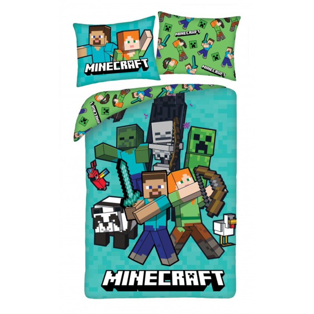 Minecraft Bettwäsche 140 × 200 cm Bettbezug Kissenbezug 70 × 90 cm mit Reißverschluss, Polyester