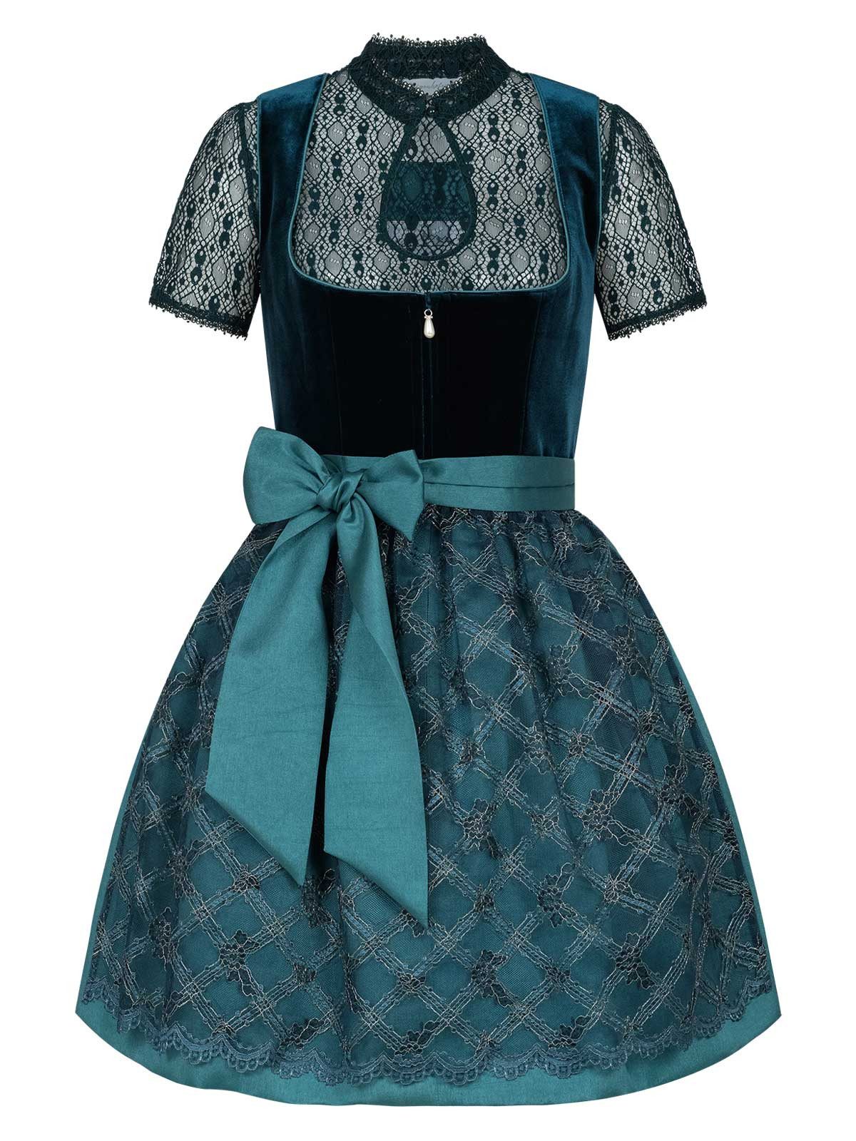 Steigenhöfer Manufaktur Dirndl Damen im Set - Franziska - Vollständiges Oktoberfest Outfit (Komplettes Dirndl Set, Das Set beinhaltet Kleid, Bluse und Schürze) Midi Dirndl - 60cm Rock - Feine Samtoptik und Perlenapplikation