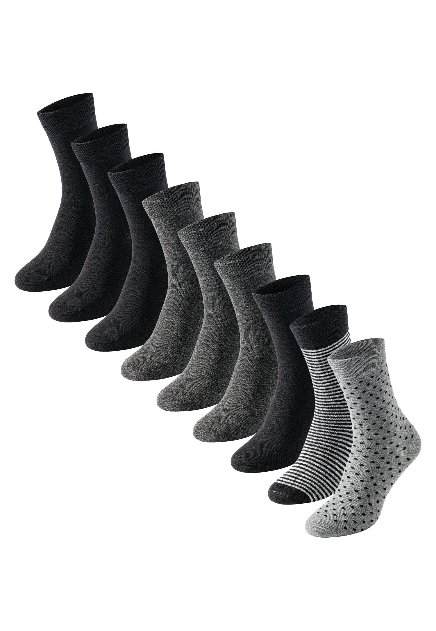 uncover by SCHIESSER Kurzsocken uncover 9P Women Socks (9-Paar) 4x Schwarz / 3x Anthrazit Mel. / 1x SW/GR gestreift / 1x Grau/SW