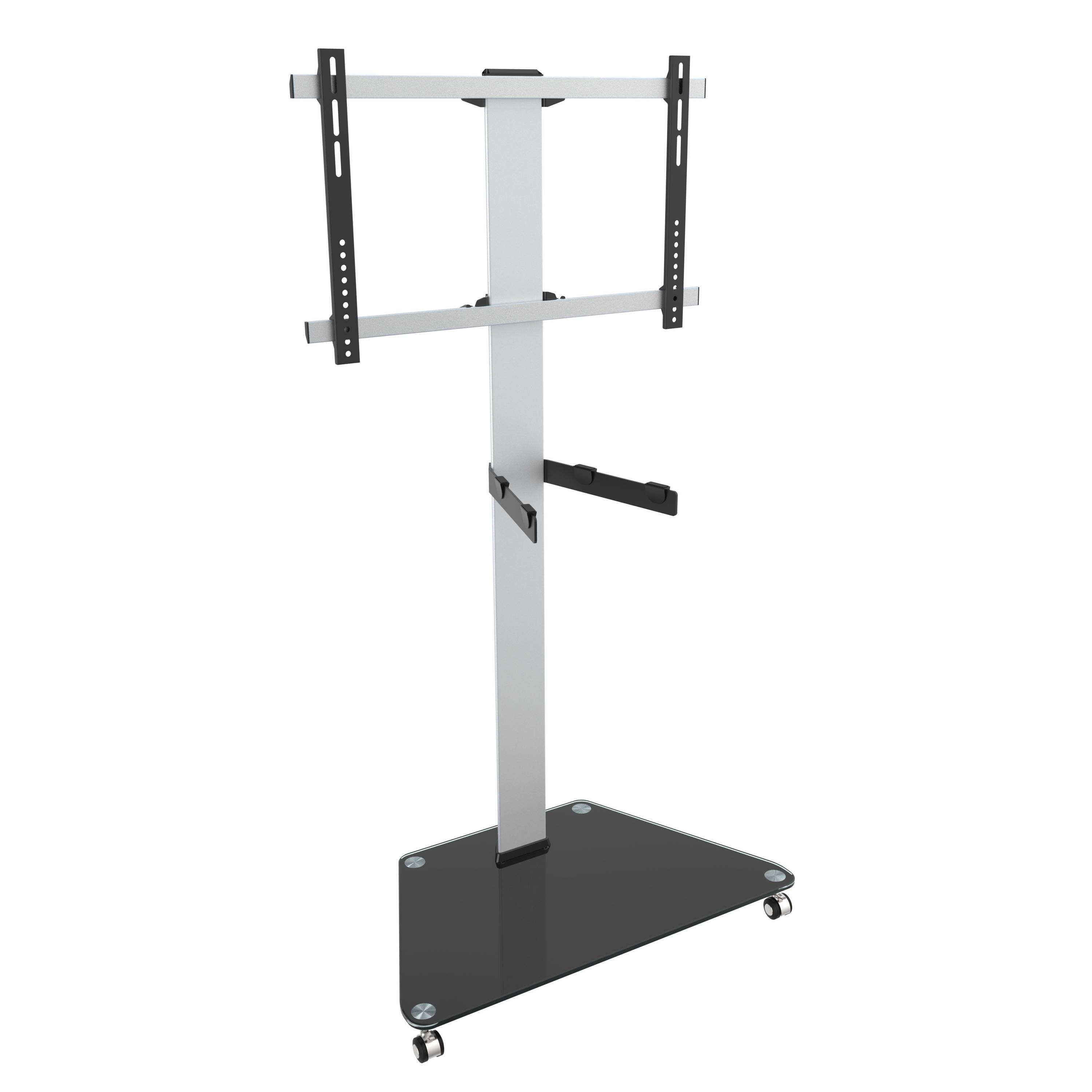 RICOO TV-Ständer Mobiler TV-Ständer modern und höhenverstellbar mit Glas-Ablagen FS0300, (bis 57 Zoll, bis VESA 600x400, 1-tlg., 30 kg Belastbarkeit, für 30 Zoll bis 57 Zoll Bildschirm-Diagonale, TV Standfuß mit Rollen Fernseher Stativ rollbar höhenverstellbar)