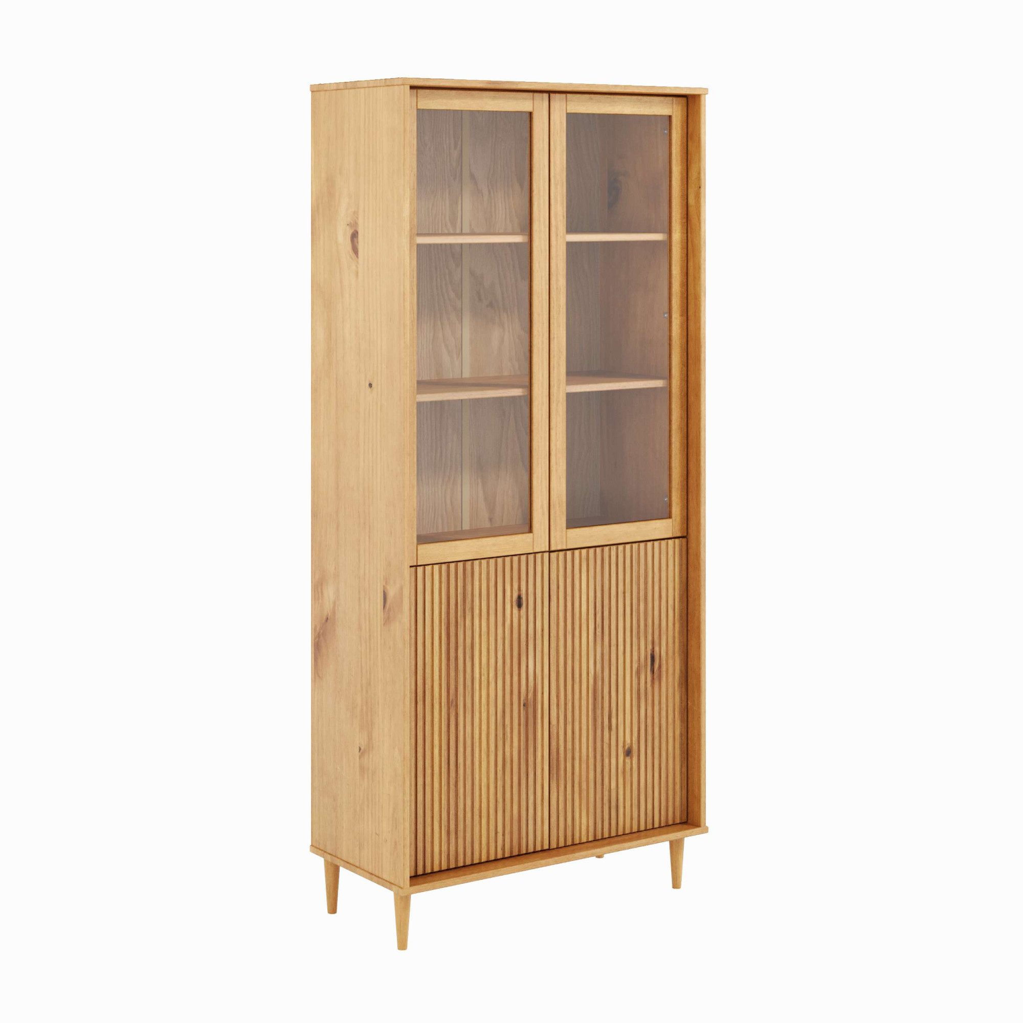 OTTO home Vitrine Malmedy Front mit gefrästen Rillen aus massivem Kiefernholz, Push-to-open, FSC, Breite 80 cm, Höhe 180 cm