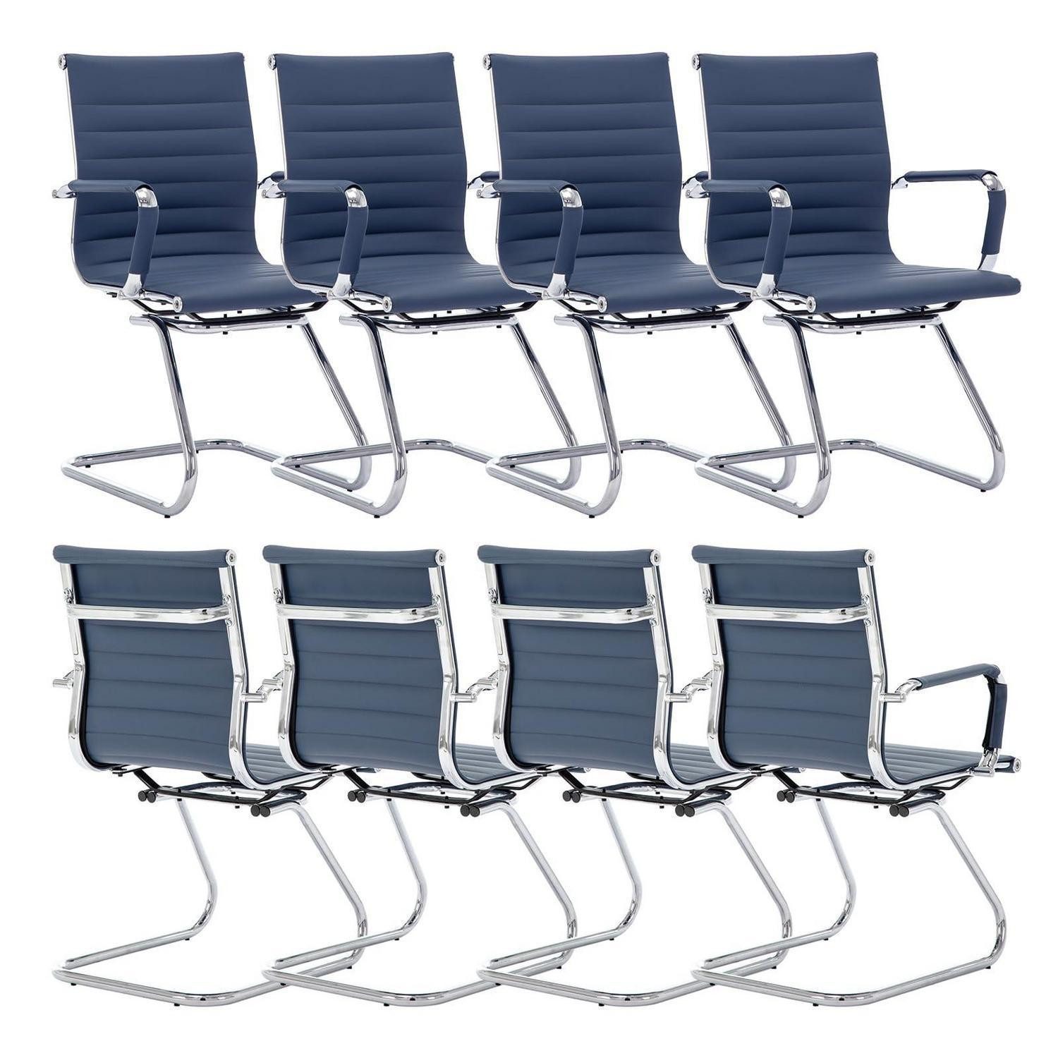 LuxusKollektion Besucherstuhl Freischwinger Stühle 8er Set PU Leder Armlehnen Konferenz Blau 4