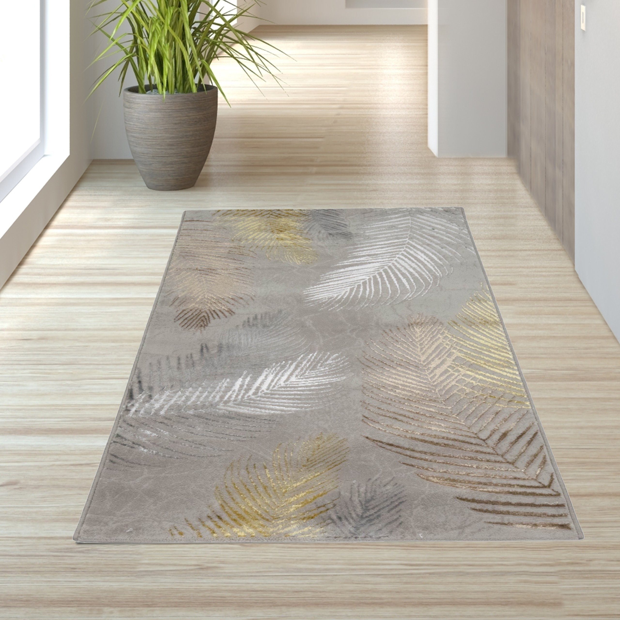 TeppichHome24 Teppich Designer Teppich mit Palmzweige grau gold, rechteckig günstig online kaufen