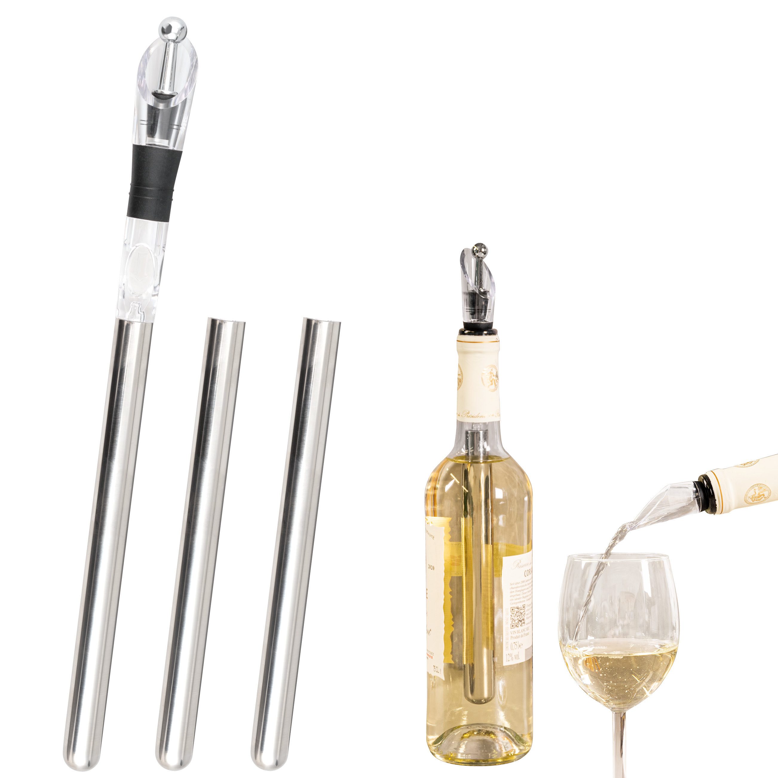 Weinkühler Wein-Ausgießer mit Edelstahl-Kühlstab und Weinverschluss, Weinkühler