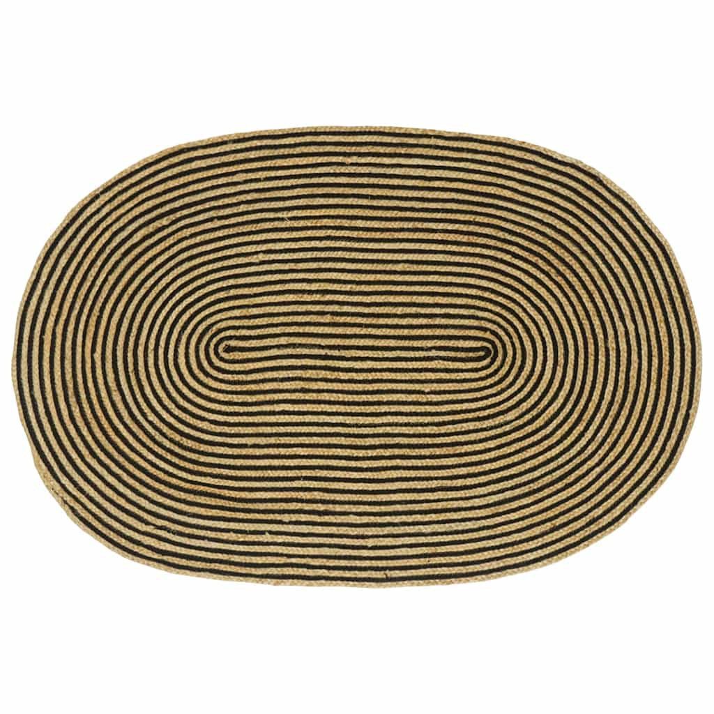vidaXL Teppich Teppich Natürlich und Schwarz 122 x 183 cm Jute, Oval