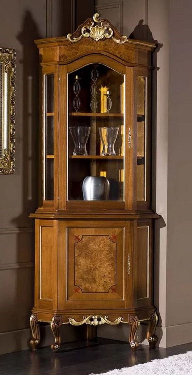 Casa Padrino Vitrine Luxus Barock Vitrine Braun / Gold - Handgefertigter Massivholz Vitrinenschrank mit 2 Türen - Prunkvolle Barock Möbel - Luxus Qualität - Made in Italy