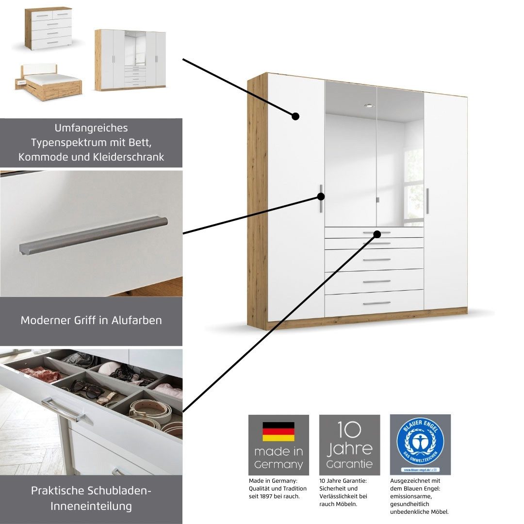 rauch Schlafzimmer-Set Komplettschlafzimmer Stauraumbett Liegefläche 180x200 MADE IN GERMANY, (Set, 4-tlg., Schrank B/H/T: 271/210/54 cm, Nachttische und Schran – Bild 3 von 5