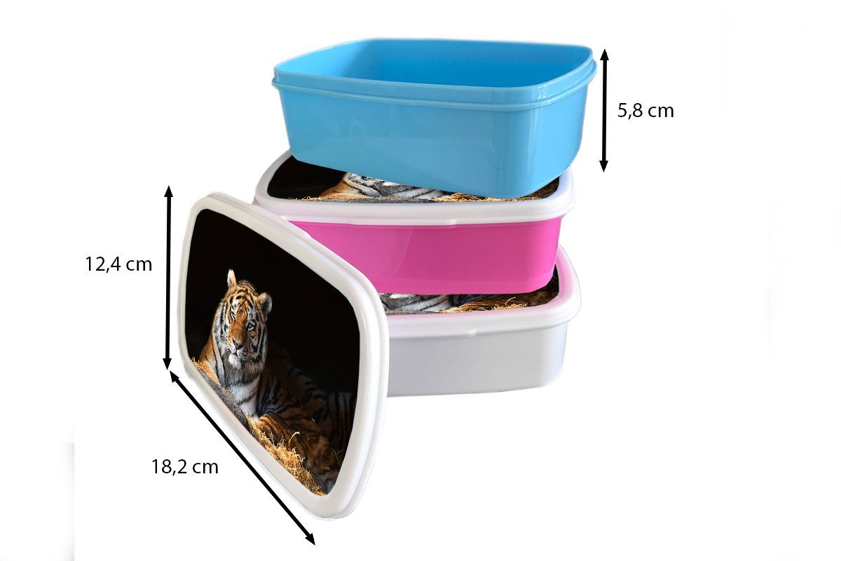 MuchoWow Lunchbox Tiger - Stroh Kunststoff, weiß und für Brotbox und Erwachsene, für Kinder Brotdose, Jungs - (2-tlg), Mädchen Schatten