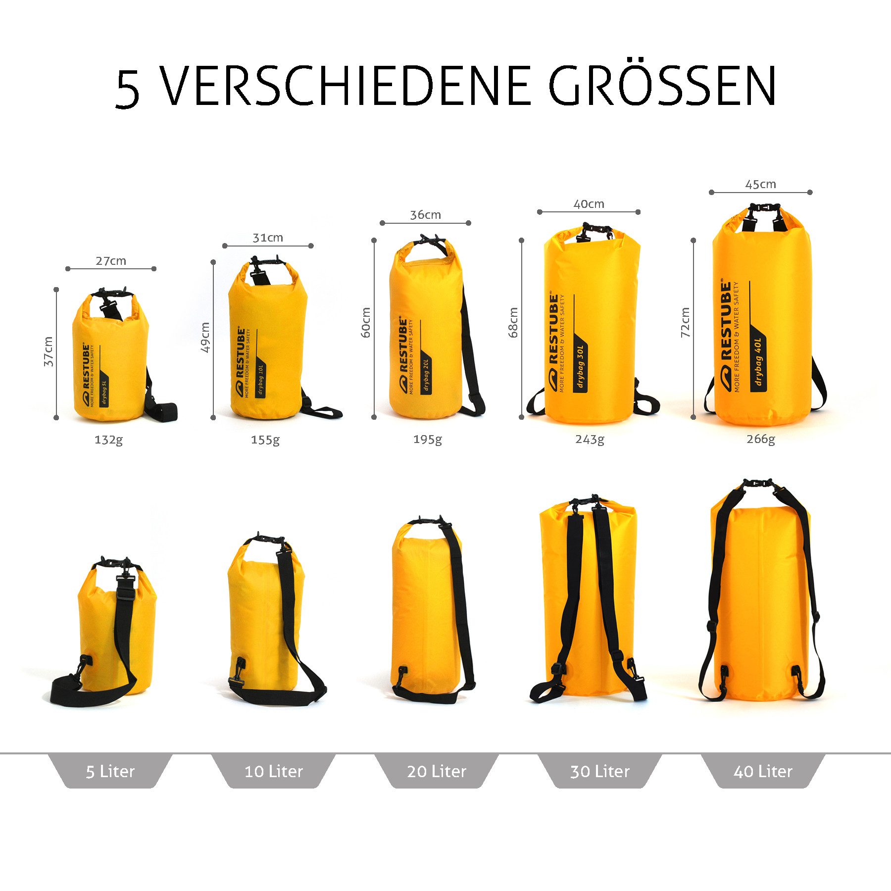 Restube Drybag, für Reisen, Kayak & SUP, wasserdichter Packsack, schwimmfähig, 5-40 L