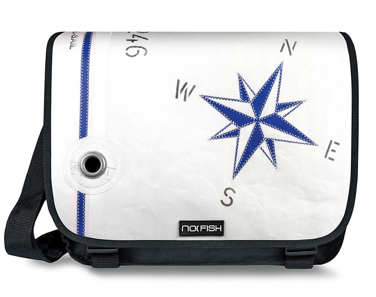 NO FISH Laptoptasche Laptop-, Schultertasche Kompass blau, recycling Segeltuch