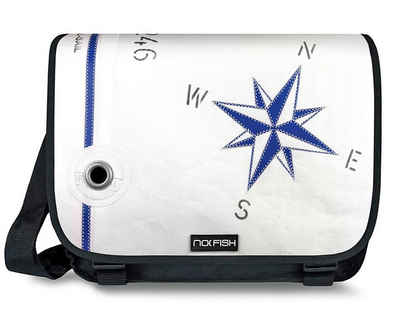 NO FISH Laptoptasche Laptop-, Schultertasche Kompass blau, recycling Segeltuch