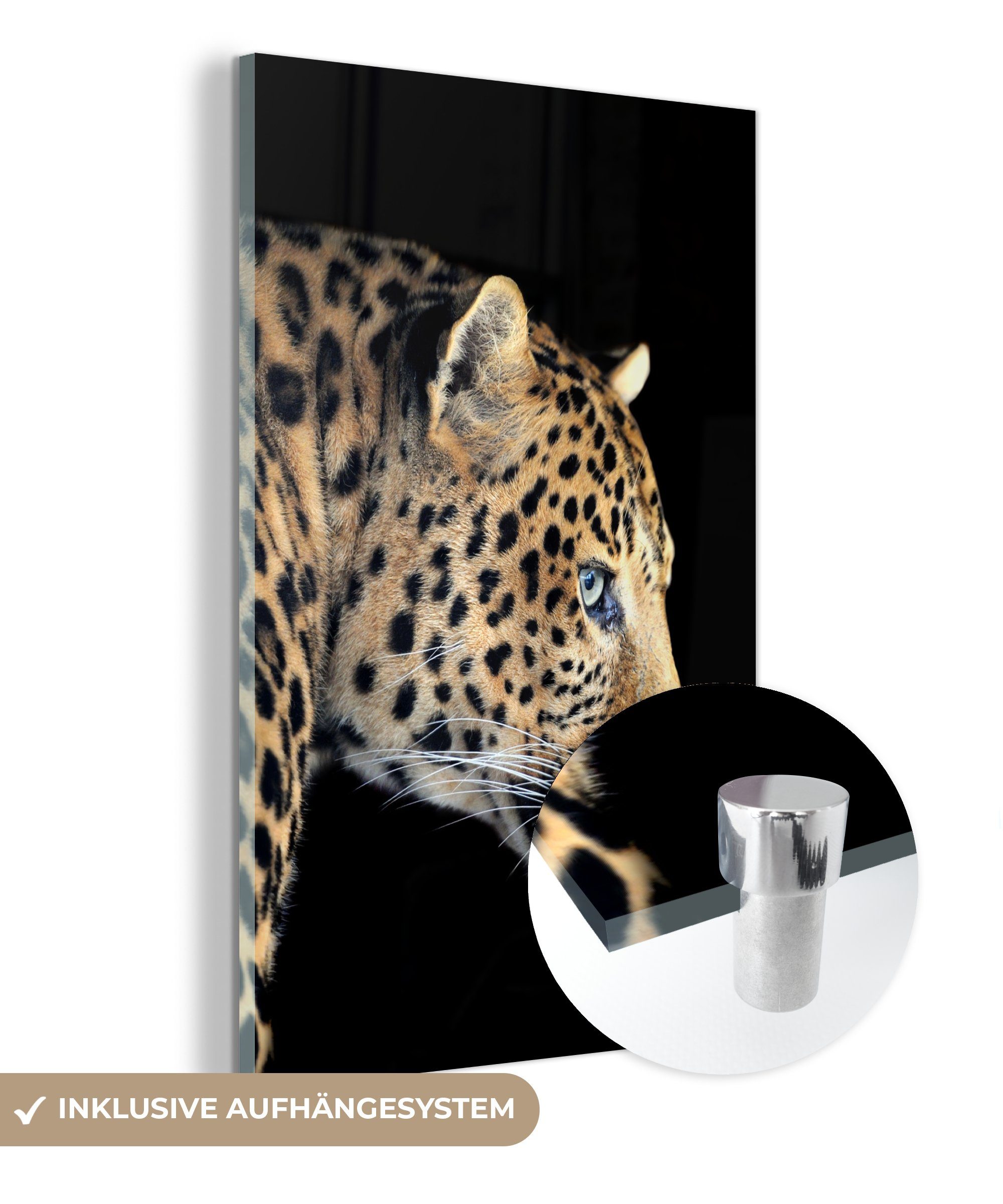 MuchoWow Acrylglasbild Leopard - Schwarz - Pelz, (1 St), Glasbilder - Bilder auf Glas Wandbild - Foto auf Glas - Wanddekoration