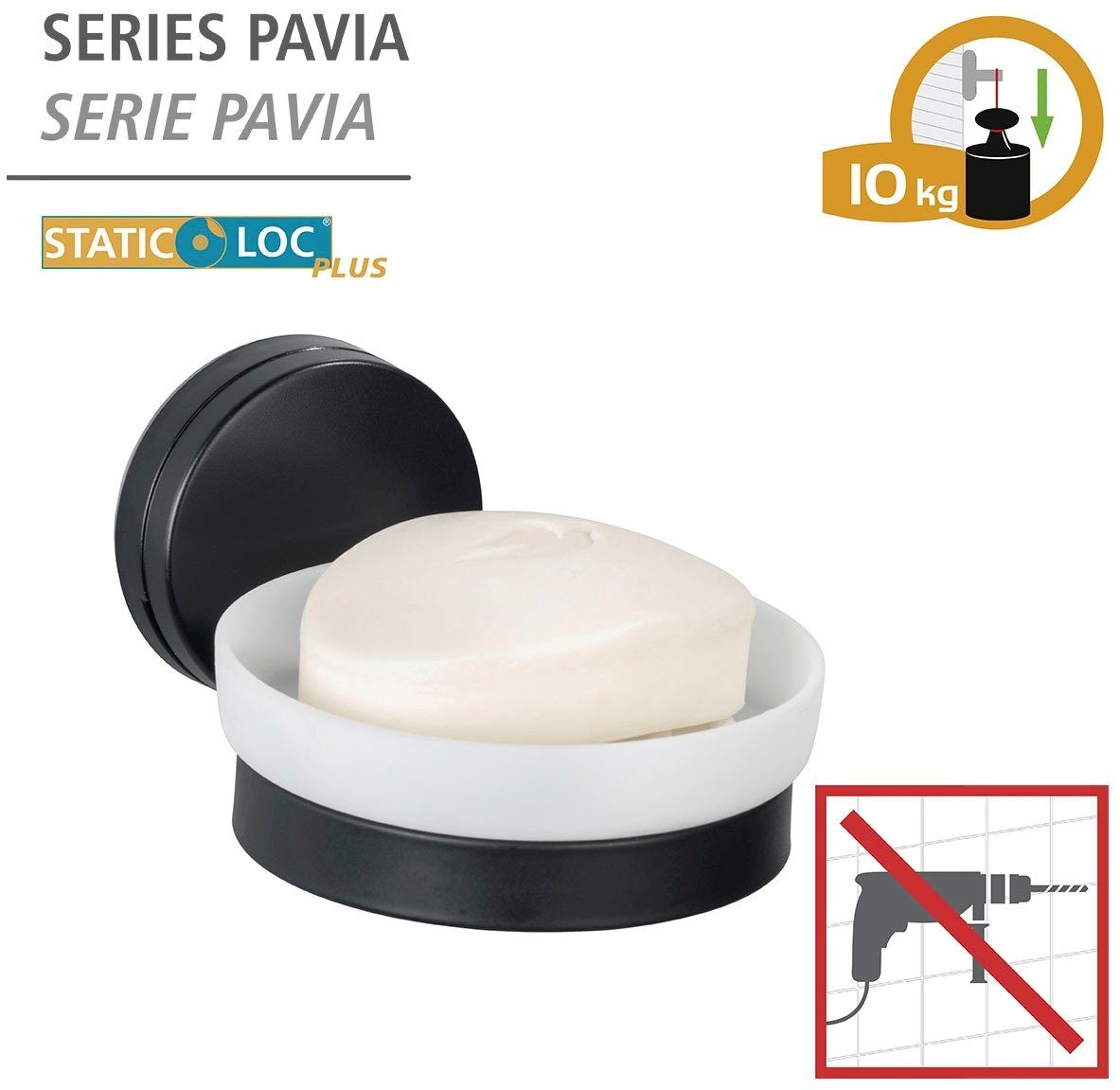 Pavia, 10 WENKO cm, Plus Bohren Seifenablage Static-Loc® ohne Befestigen Breite: