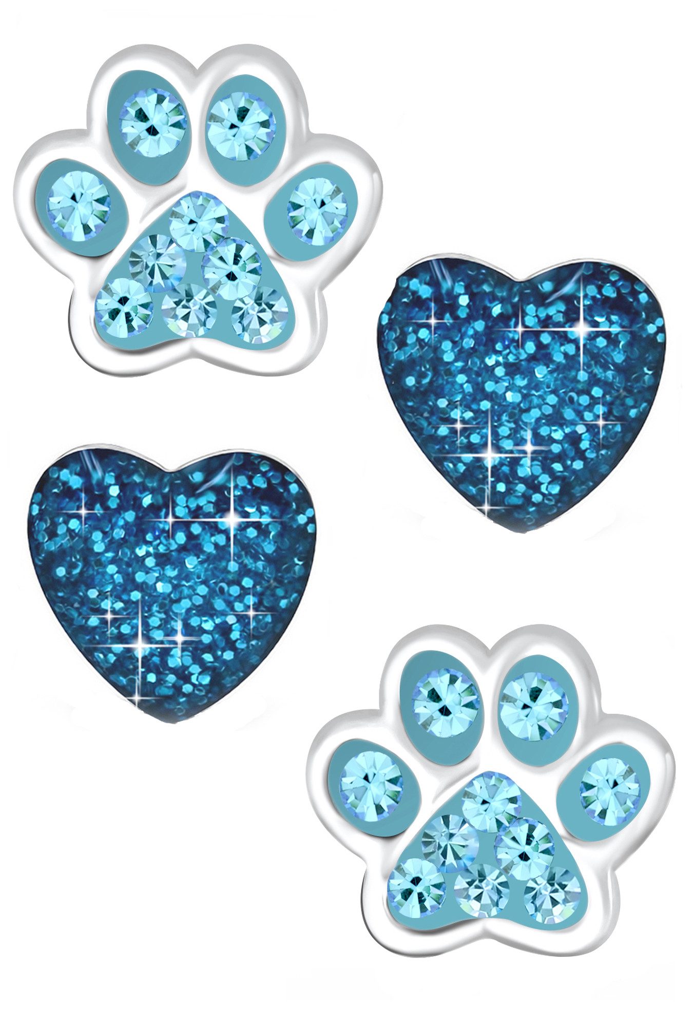 Limana Ohrstecker-Set Kinder Mädchen Ohrringe 925 Silber Pfote Glitzer Edelstahl Herz, Kinderohrringe Kinderohrstecker Mädchenohrringe Kinderschmuck