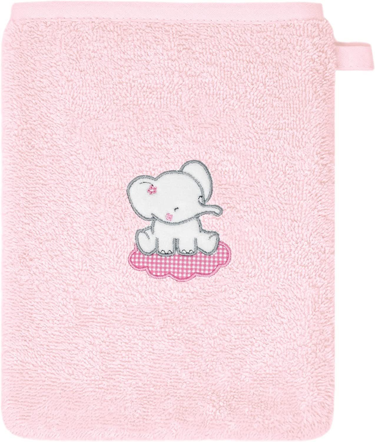 Lashuma Waschhandschuh (2-tlg), rosa Waschlappen für Mädchen 15x21 cm Elefant