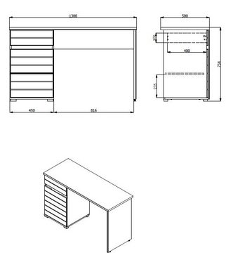 INOSIGN Schreibtisch Elan, Breite 130 cm, Front in Rillenoptik, grifflos, ABS-Schutzkanten