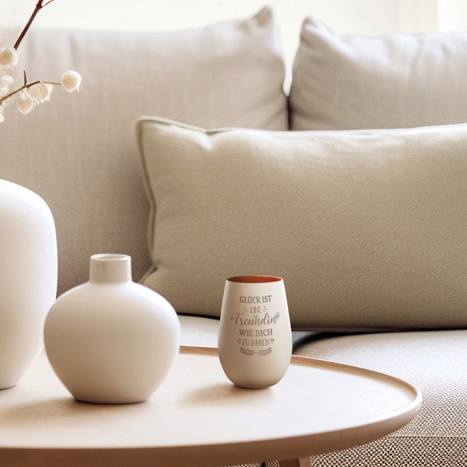 GRAVURZEILE Windlicht aus Glas mit Gravur - Glück ist eine Freundin wie Dich zu haben - Deko (Weiß/Bronze), Geschenke für Frauen und Männer zum Geburtstag und weitere Anlässe