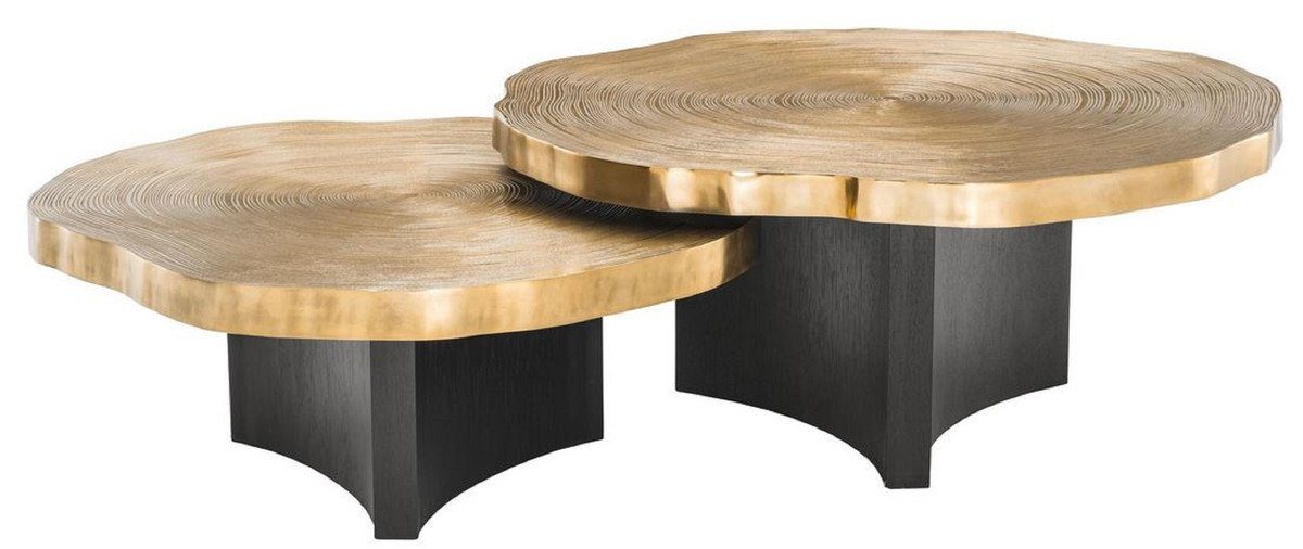 Luxus Luxuriöse Baumscheiben / Tischplatten Couchtisch mit Set im Couchtisch Messingfarben Wohnzimmertische Schwarz Casa Padrino Design -